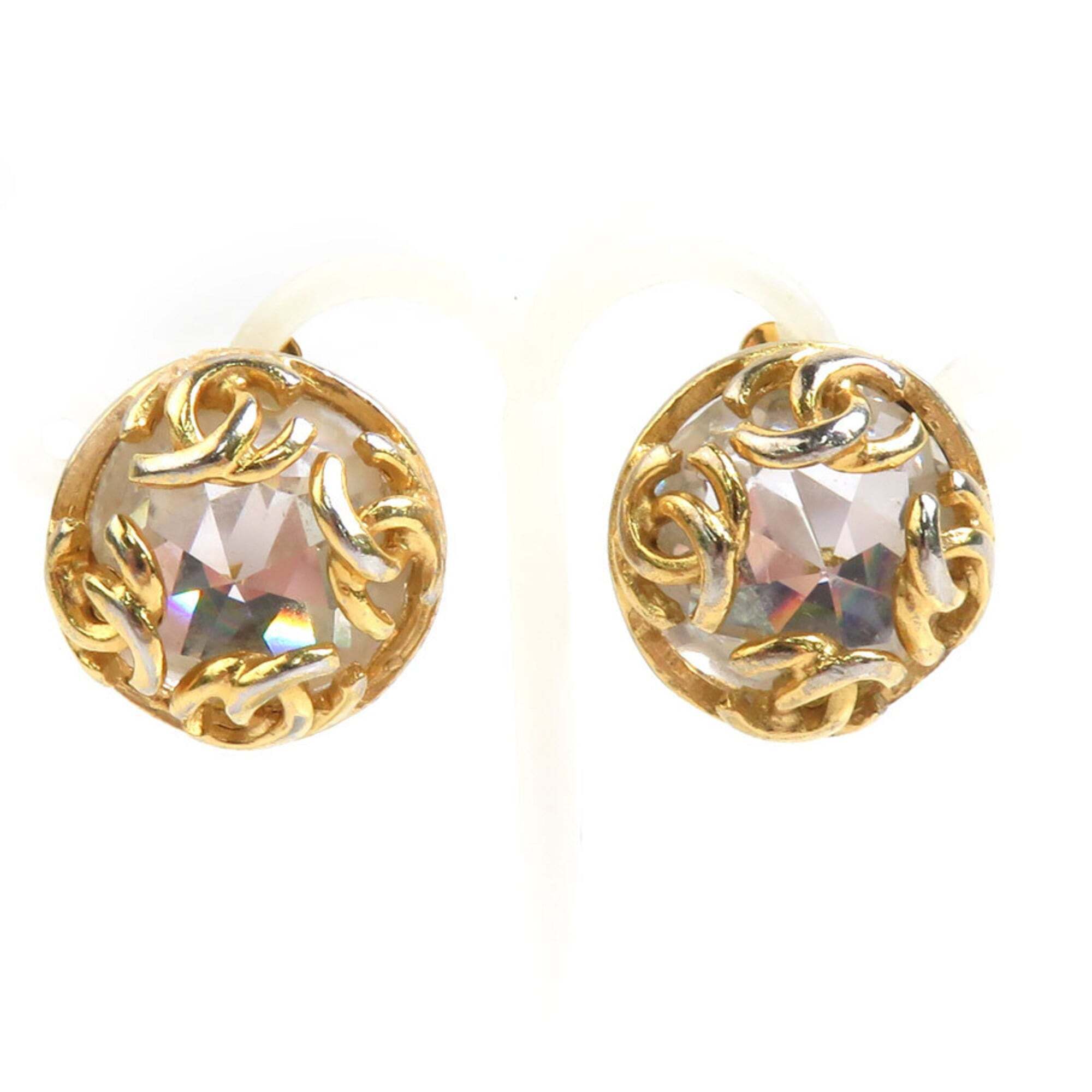 Chanel Coco Mark Metal Rhinestone Earrings In Gold And Silver For Women, E60884a